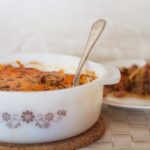 Original Johnny Marzetti recipe served in vintage casserole dish