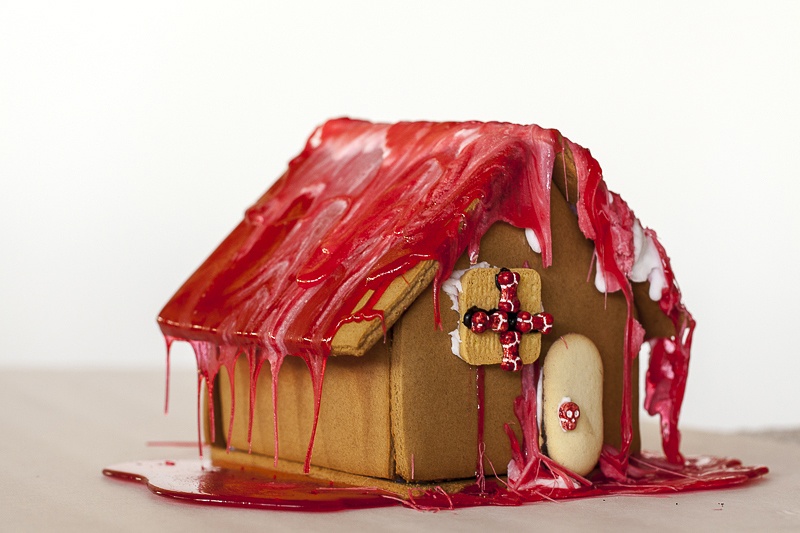 dripping candy red blood gingerbread house