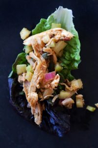 Sonoran style chicken salad served in lettuce wrap tacos