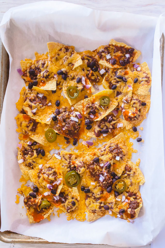 Platter of Cincinnati-Style Chili Cheese Nachos: