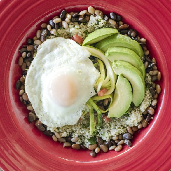 Quinoa, Tepary Bean and Egg Breakfast Bowl
