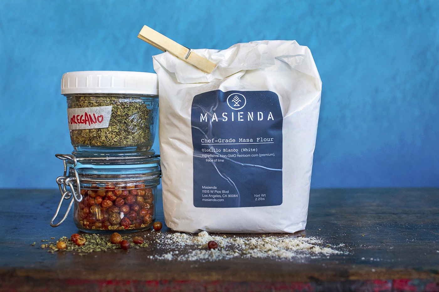 Sonoran Pantry Staples | Recipes | Jackie Alpers Mexican oregano, chiltepin and Masienda masa flour on a table