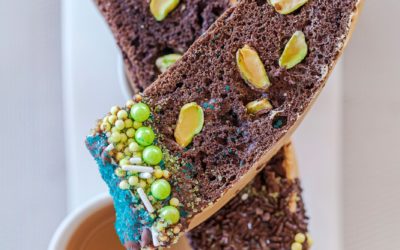 Chocolate, Coffee, Pistachio Biscotti with Sprinkles
