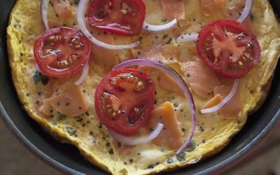 Lox and Cream Cheese Frittata With Fresh Tomato and Red Onion