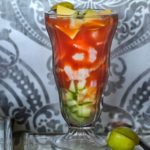 Sonoran style Shrimp cocktail in a tall glass