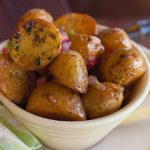 Sonoran Style roasted potato salad in a vintage cup