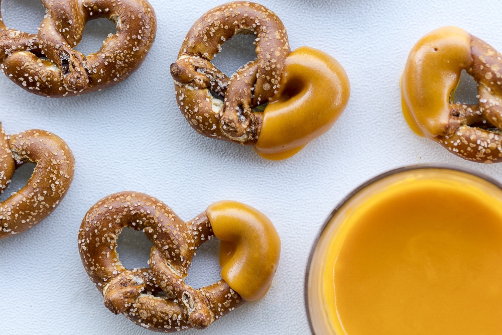 pretzels dipped in cheese