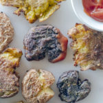 tri-colored smashed potatoes served with ketchup. Photo and recipe by Jackie Alpers author of the Unofficial Yellowstone Cookbook.