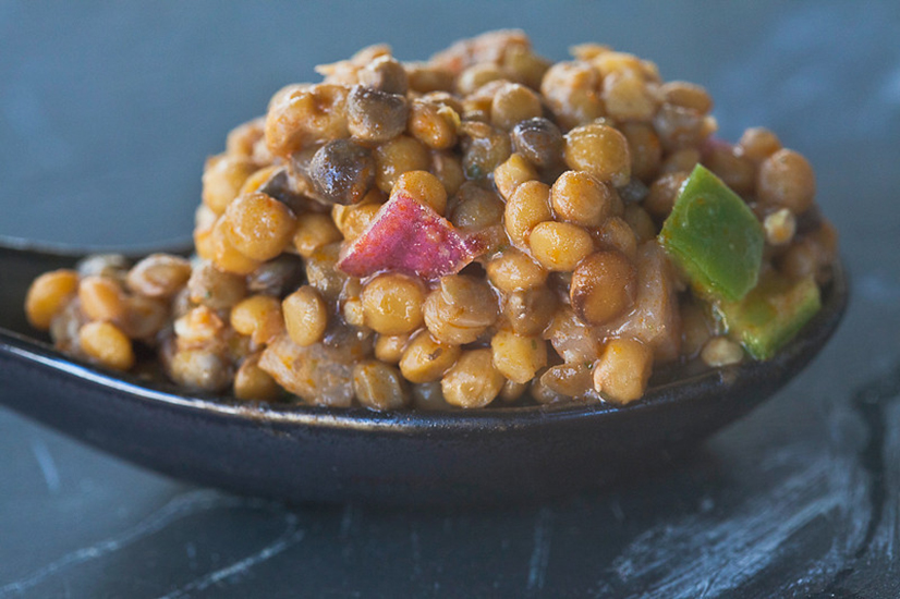 Sonoran Lentil caviar with red onion, serrano chiles in a spicy vinaigrette.