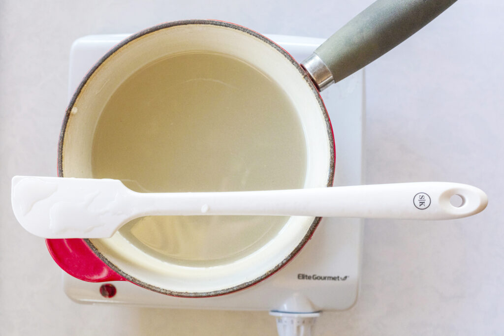 Sparkling Sugared Cranberries simple syrup prep with Silicone Kitchen and Le Creuset kitchenware