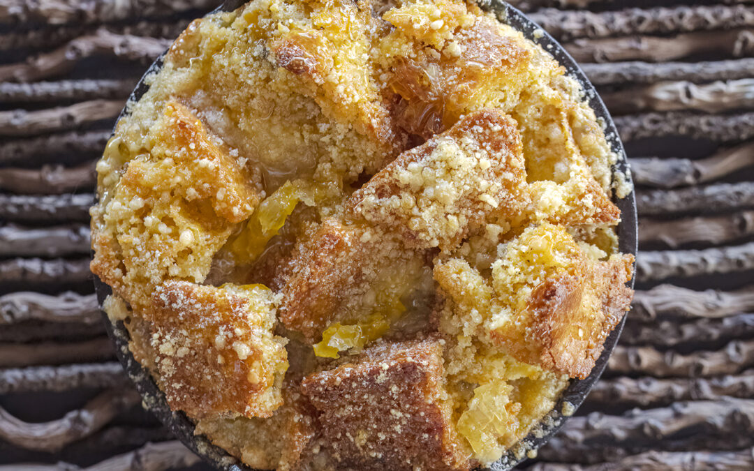 Cornbread Bread Pudding in Cast Iron Ramekins